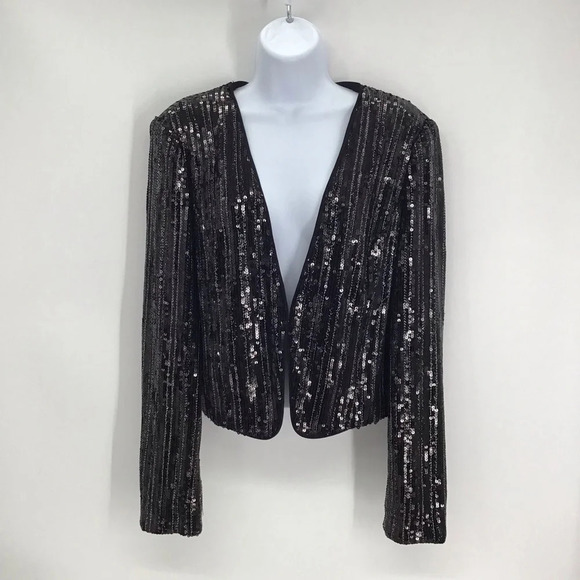 Cache Women’s Cropped Sequined Jacket Stretch Party Holiday NWT Size Large - Picture 1 of 11